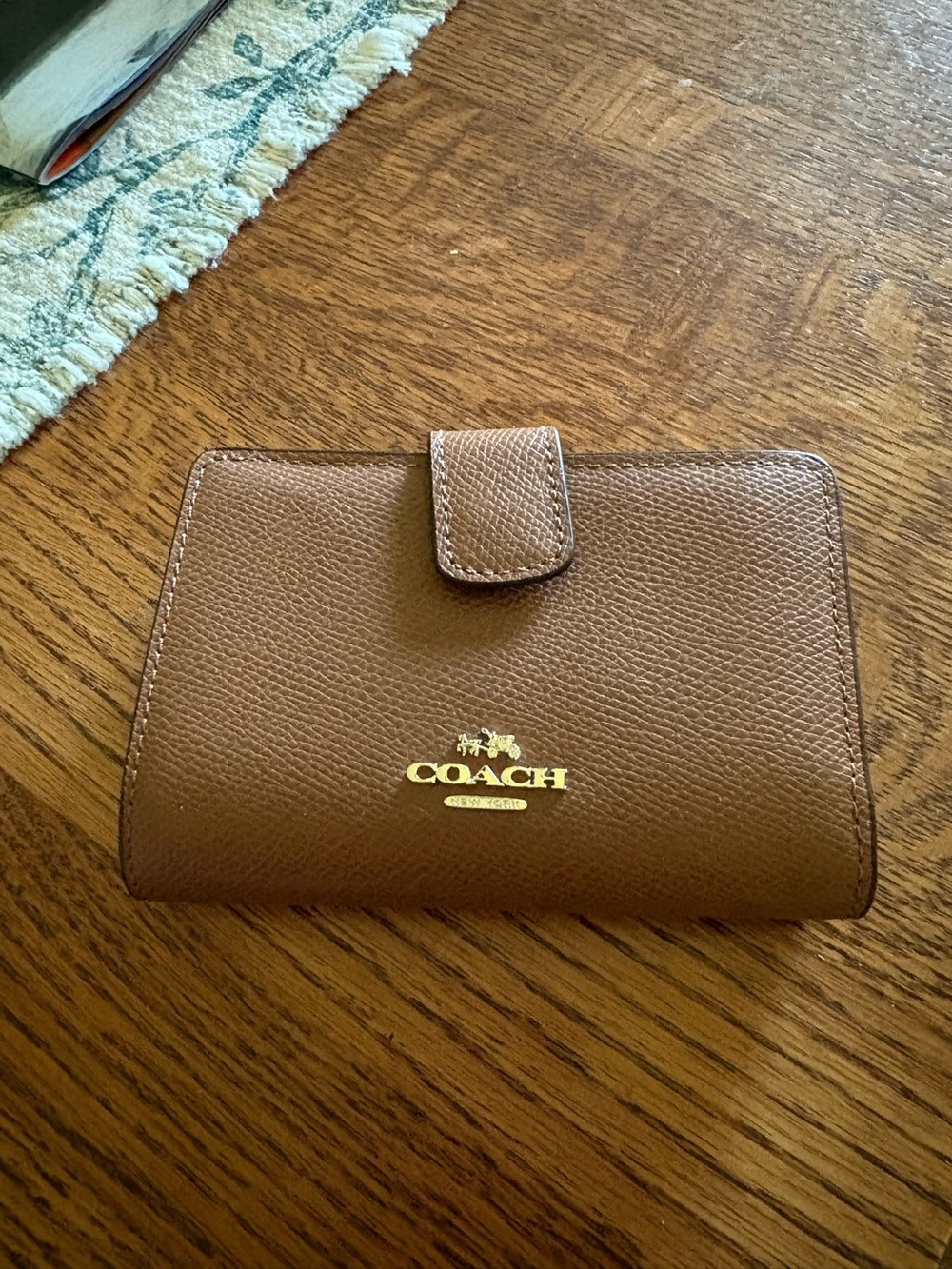 Coach Brown Bifold Snap Tab Wallet w/ Zip Pocket, ID Window & Card Slots